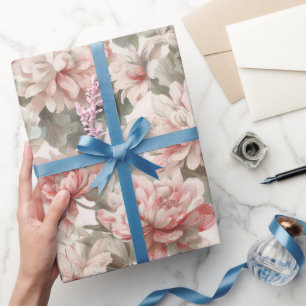 Vintage Elegant Pink Garden Watercolor Pattern Wrapping Paper