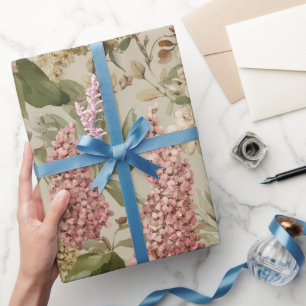 Vintage Elegant Pink Garden Watercolor Pattern Wrapping Paper