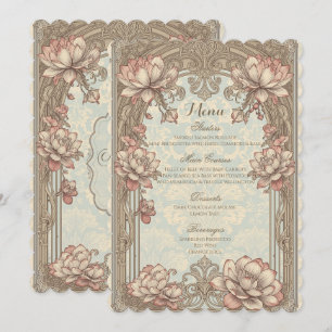 Vintage Elegant Pink Gold Floral Wedding Menu