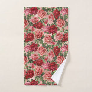 Vintage Elegant Pink Red Floral on Pink Rose Gold Hand Towel