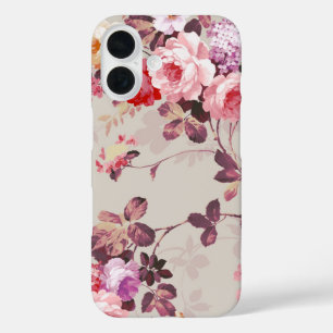 Vintage Elegant Pink Red Purple Roses Pattern iPhone 16 Case
