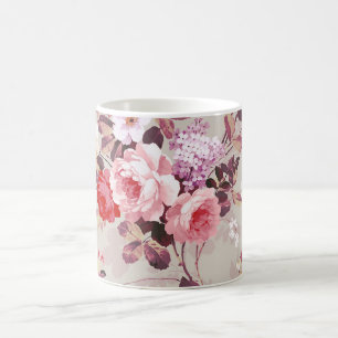 Vintage Elegant Pink Red Purple Roses Pattern Coffee Mug
