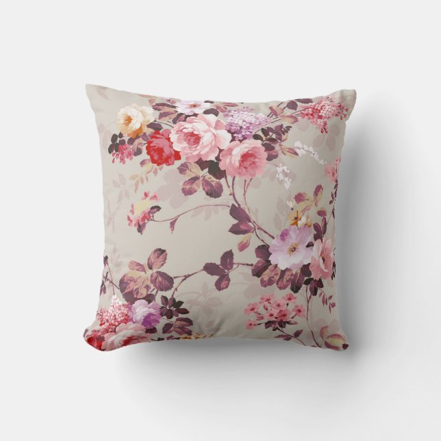 Vintage Elegant Pink Red Purple Roses Pattern Cushion (Front)