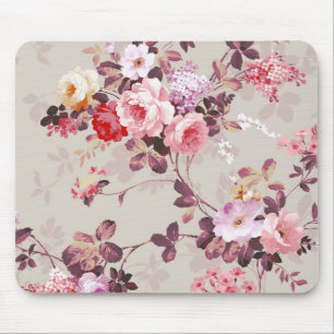 Vintage Elegant Pink Red Purple Roses Pattern Mouse Mat