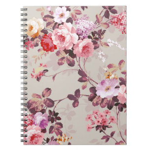Vintage Elegant Pink Red Purple Roses Pattern Notebook