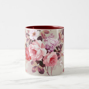 Vintage Elegant Pink Red Purple Roses Pattern Two-Tone Coffee Mug