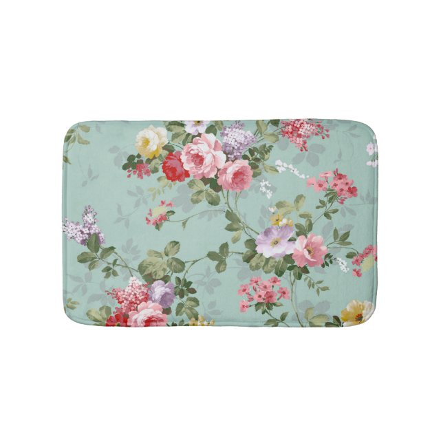 Vintage Elegant Pink Red Roses Pattern Bath Mat (Front)