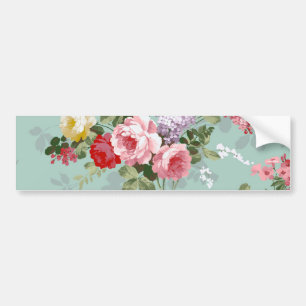 Vintage Elegant Pink Red Roses Pattern Bumper Sticker