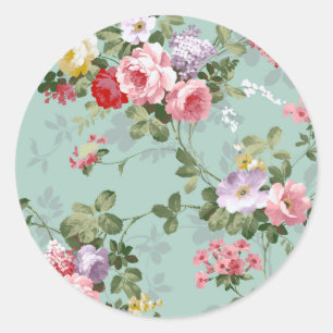 Vintage Elegant Pink Red Roses Pattern Classic Round Sticker