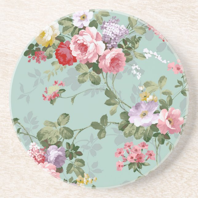 Vintage Elegant Pink Red Roses Pattern Coaster (Front)