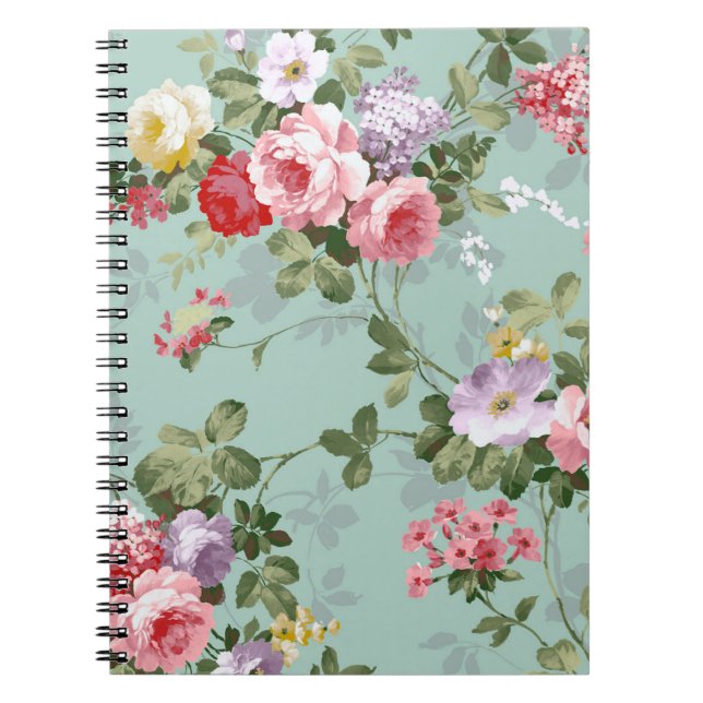 Vintage Elegant Pink Red Roses Pattern Notebook (Front)