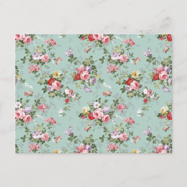 Vintage Elegant Pink Red Roses Pattern Postcard (Front)