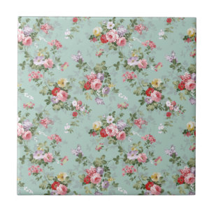 Vintage Elegant Pink Red Roses Pattern Tile