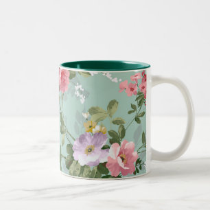 Vintage Elegant Pink Red Roses Pattern Two-Tone Coffee Mug
