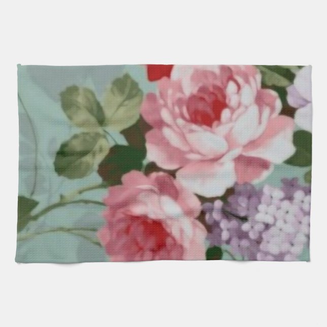 Vintage Elegant Pink Red Roses Tea Towel (Horizontal)