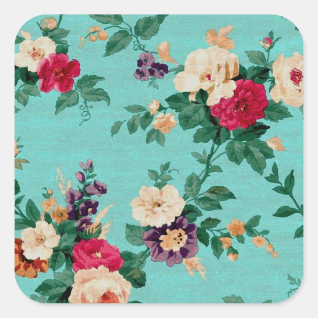 Vintage Elegant Pink Red Roses Wallpaper Square Sticker (Front)