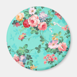 Vintage Elegant Pink Red Yellow Roses Pattern Magnet