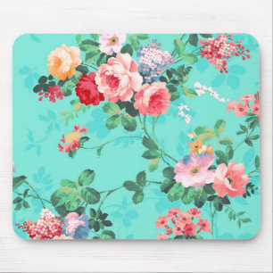 Vintage Elegant Pink Red Yellow Roses Pattern Mouse Mat