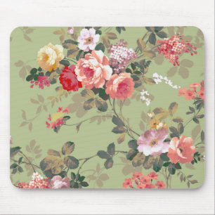 Vintage Elegant Pink Red Yellow Roses Pattern Mouse Mat