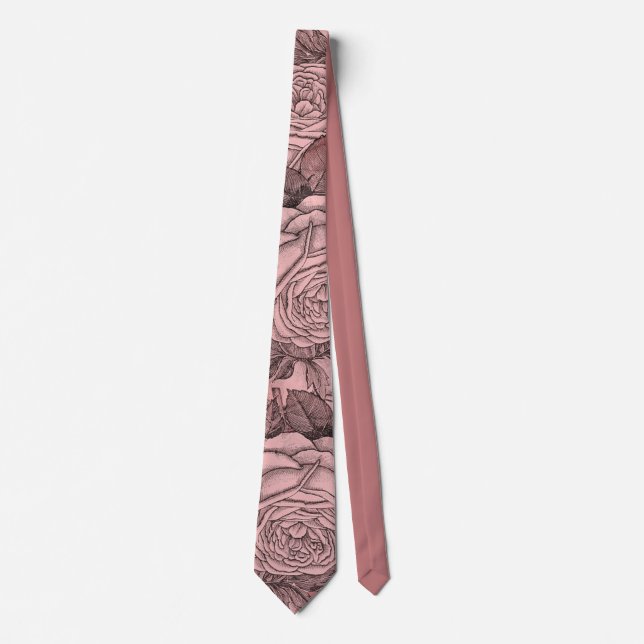 Vintage Elegant Pink Rose Pattern Tie (Front)