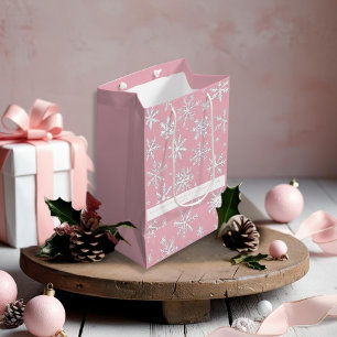 Vintage Elegant Pink Snowflakes patterns Medium Gift Bag
