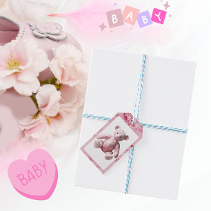 Vintage Elegant Pink Toile Teddy Bear Celebration Gift Tags
