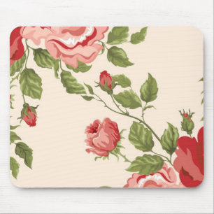 Vintage Elegant Pretty Pink Red Roses Pattern Mouse Mat