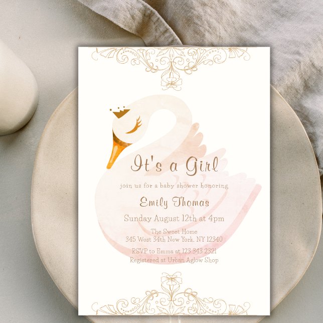 Vintage Elegant Princess Swan Baby Shower  Invitation (Vintage Elegant Princess Swan Baby Shower Invitation)