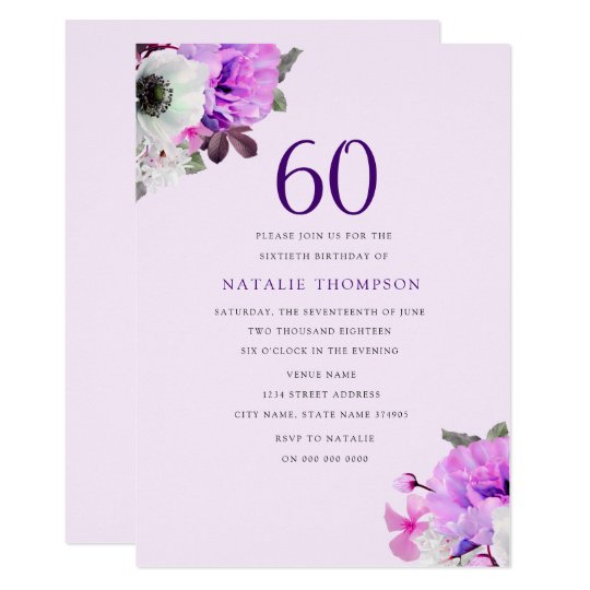 Vintage Elegant Purple Flower 60th Birthday Invite