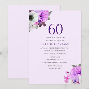 Vintage Elegant Purple Flower 60th Birthday Invite