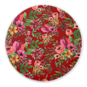 Vintage Elegant Red Floral Ceramic Pull
