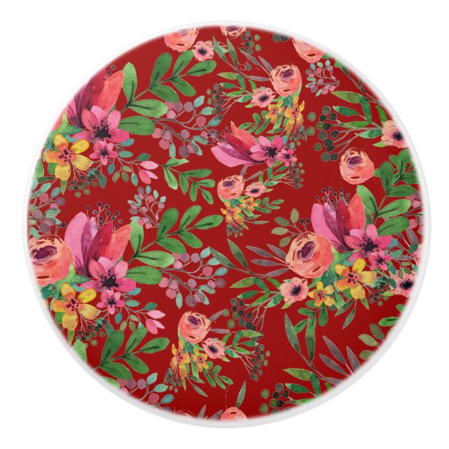 Vintage Elegant Red Floral Ceramic Pull (Front)