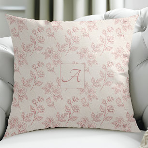 Vintage Elegant Red Rose Paper Chintz Monogram  Cushion