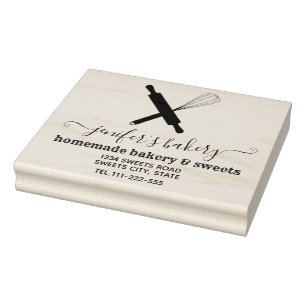 Vintage elegant rolling pin  whisk homemade bakery rubber stamp
