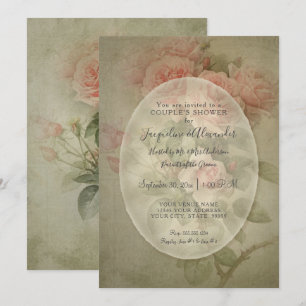 Vintage Elegant Rose Floral Sage Green Foliage Bee Invitation