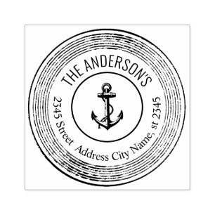 Vintage elegant rustic anchor round family name rubber stamp