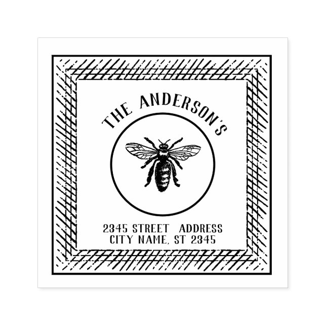 Vintage elegant rustic bee family name rubber stamp (Imprint)