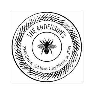 Vintage elegant rustic bee round family name rubber stamp