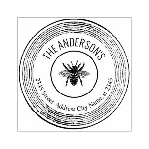 Vintage elegant rustic bee round family name rubber stamp