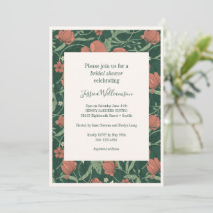 Vintage Elegant Rustic Green Floral Bridal Shower Invitation
