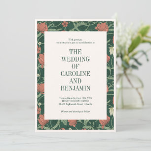 Vintage Elegant Rustic Green Floral Winter Wedding Invitation