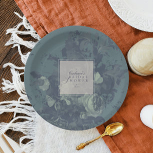 Vintage Elegant Rustic Teal Floral Bridal Shower Paper Plate