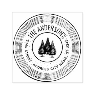 Vintage elegant rustic trees round family name rub self-inking stamp