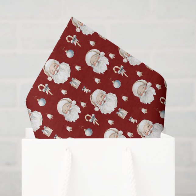 Vintage Elegant Santa Claus Christmas Red Tissue Paper (Gift Bag)
