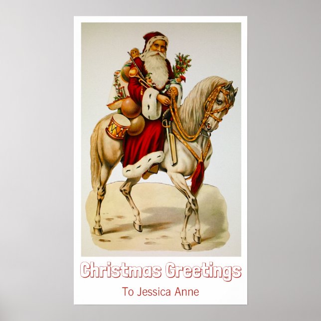 Vintage elegant santa toys tree horse poster (Front)