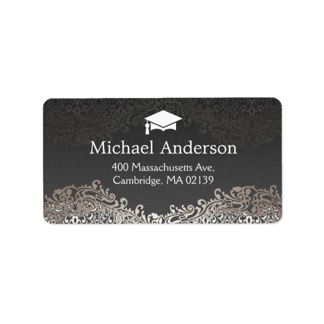 Vintage Elegant Silver Damask Grad Graduation Label (Front)