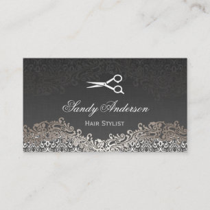 Vintage Elegant Silver Damask - Indie Hair Stylist Business Card