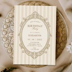 Vintage elegant soft beige birthday invitation