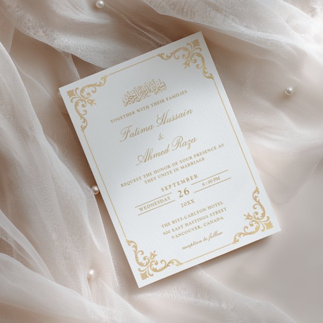 Vintage Elegant Stylish Gold Script Muslim Wedding Invitation (Creator Uploaded)