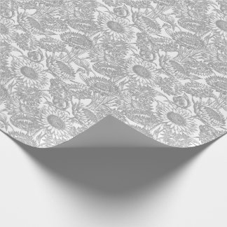 Vintage Elegant Sunflower Toile Grey Wrapping Paper